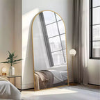 Miroir Dovelina sur pied à cadre métallique cintré, miroir autoportant, miroir de chambre moderne, miroir mural