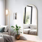 Miroir Dovelina sur pied à cadre métallique cintré, miroir autoportant, miroir de chambre moderne, miroir mural