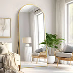 Miroir Dovelina sur pied à cadre métallique cintré, miroir autoportant, miroir de chambre moderne, miroir mural