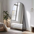 Miroir Dovelina sur pied à cadre métallique cintré, miroir autoportant, miroir de chambre moderne, miroir mural