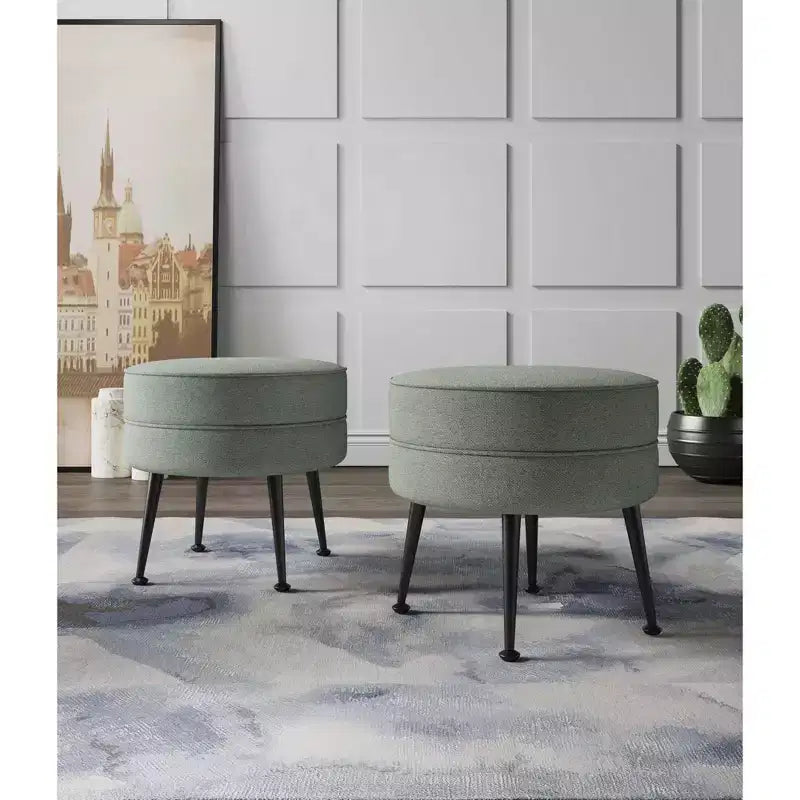 Manhattan Comfort Lot de 2 poufs tapissés en mélange de polyester tissé Bailey