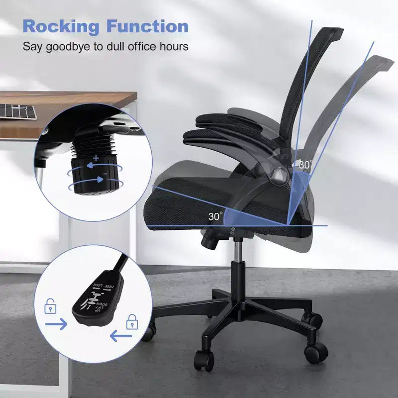 Chaise de bureau ergonomique réglable Costway avec accoudoirs relevables et dossier inclinable à 30°, Noir