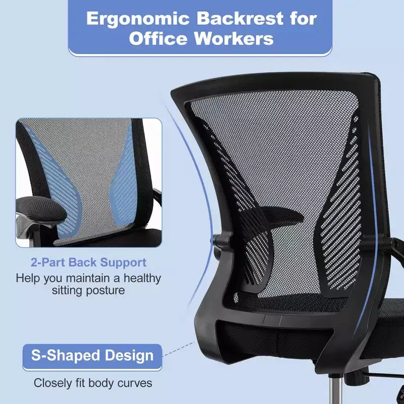 Chaise de bureau ergonomique réglable Costway avec accoudoirs relevables et dossier inclinable à 30°, Noir
