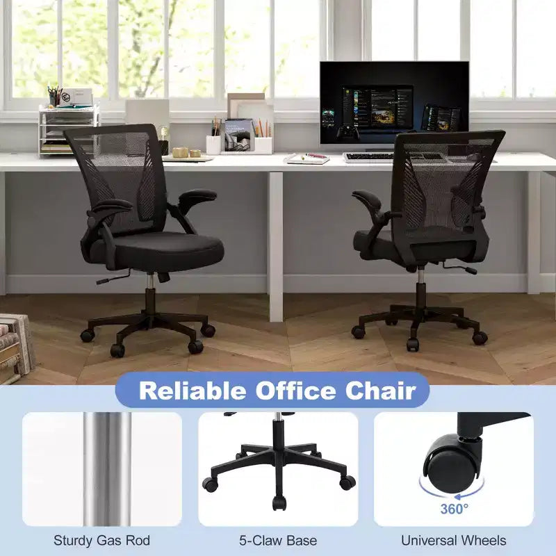Chaise de bureau ergonomique réglable Costway avec accoudoirs relevables et dossier inclinable à 30°, Noir