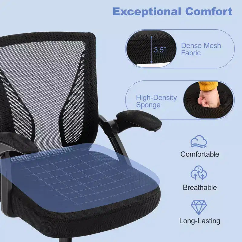 Chaise de bureau ergonomique réglable Costway avec accoudoirs relevables et dossier inclinable à 30°, Noir
