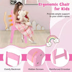 Costway Coiffeuse et chaise pour enfants 2-en-1, ensemble de jeu de rôle Princesse Maquillage, rose/blanc