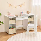 Costway Coiffeuse et chaise pour enfants 2-en-1, ensemble de jeu de rôle Princesse Maquillage, rose/blanc
