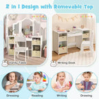 Costway Coiffeuse et chaise pour enfants 2-en-1, ensemble de jeu de rôle Princesse Maquillage, rose/blanc