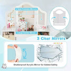 Costway Coiffeuse et chaise pour enfants 2-en-1, ensemble de jeu de rôle Princesse Maquillage, rose/blanc