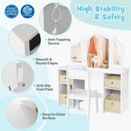 Costway Coiffeuse et chaise pour enfants 2-en-1, ensemble de jeu de rôle Princesse Maquillage, rose/blanc