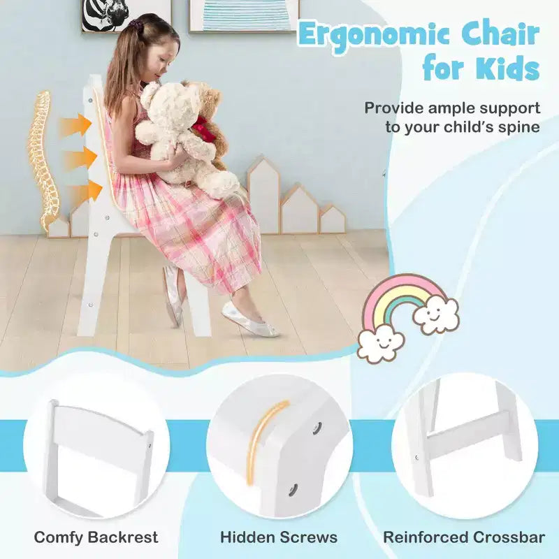 Costway Coiffeuse et chaise pour enfants 2-en-1, ensemble de jeu de rôle Princesse Maquillage, rose/blanc