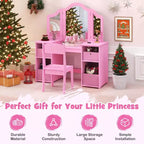 Costway Coiffeuse et chaise pour enfants 2-en-1, ensemble de jeu de rôle Princesse Maquillage, rose/blanc