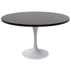 LeisureMod Verve Mid-Century Modern Table with a 48 Round MDF Tabletop and White Steel Pedestal Base for Kitchen and Dining Room in Black
