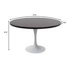 Table LeisureMod Verve moderne du milieu du siècle avec plateau rond en MDF de 48 po et base piédestal en acier blanc pour la cuisine et la salle à manger, couleur noire