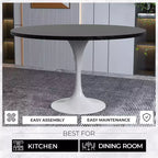 Table LeisureMod Verve moderne du milieu du siècle avec plateau rond en MDF de 48 po et base piédestal en acier blanc pour la cuisine et la salle à manger, couleur noire