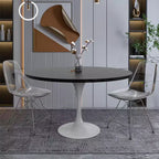 Table LeisureMod Verve moderne du milieu du siècle avec plateau rond en MDF de 48 po et base piédestal en acier blanc pour la cuisine et la salle à manger, couleur noire