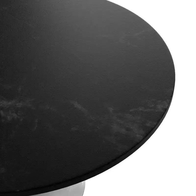 Table LeisureMod Verve moderne du milieu du siècle avec plateau rond en MDF de 48 po et base piédestal en acier blanc pour la cuisine et la salle à manger, couleur noire