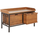 Banc de rangement SAFAVIEH Vasilija en étain antique/frêne clair – 33 x 15.7 x 20 – 33Lx16Px20H
