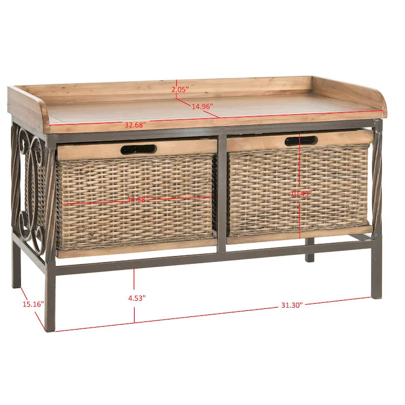 Banc de rangement SAFAVIEH Vasilija en étain antique/frêne clair – 33 x 15.7 x 20 – 33Lx16Px20H