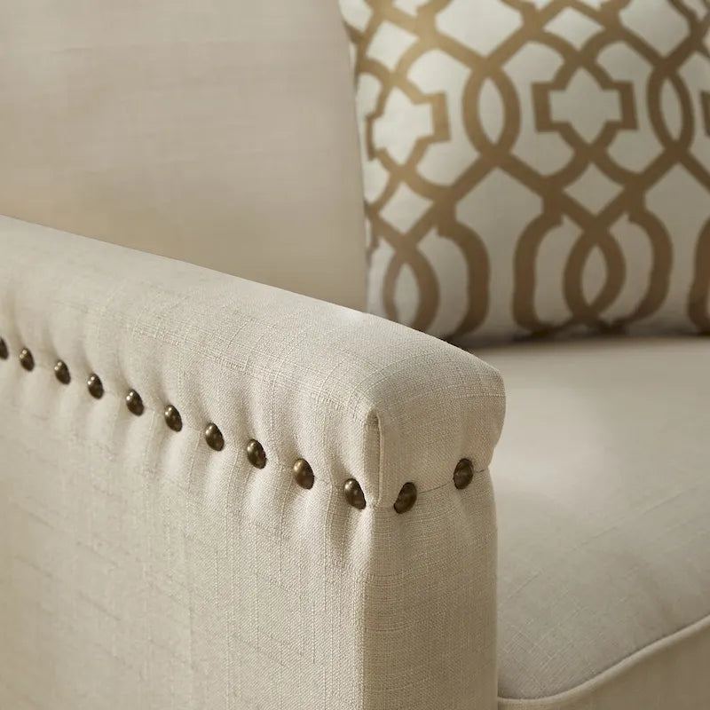 Chaise en tissu ivoire Stoddard avec clous décoratifs par iNSPIRE Q Artisan