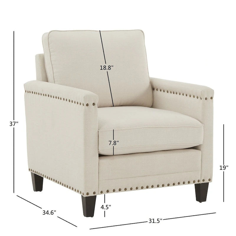 Chaise en tissu ivoire Stoddard avec clous décoratifs par iNSPIRE Q Artisan