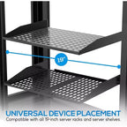Étagères robustes pour rack de serveur pour une organisation facile avec profondeur réglable, construction en acier robuste, finition noire
