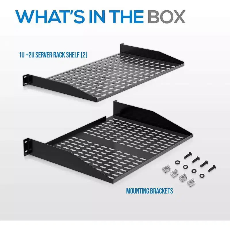 Étagères robustes pour rack de serveur pour une organisation facile avec profondeur réglable, construction en acier robuste, finition noire