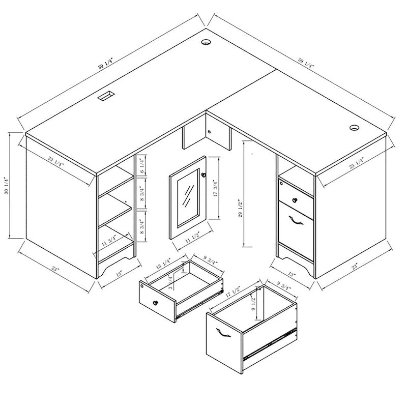 Bureau d'angle transitoire de 150 cm avec ports USB par