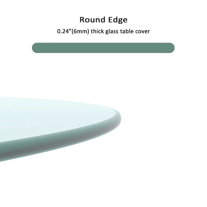 Dessus de table rond en verre trempé, verre clair, épais, bord poli