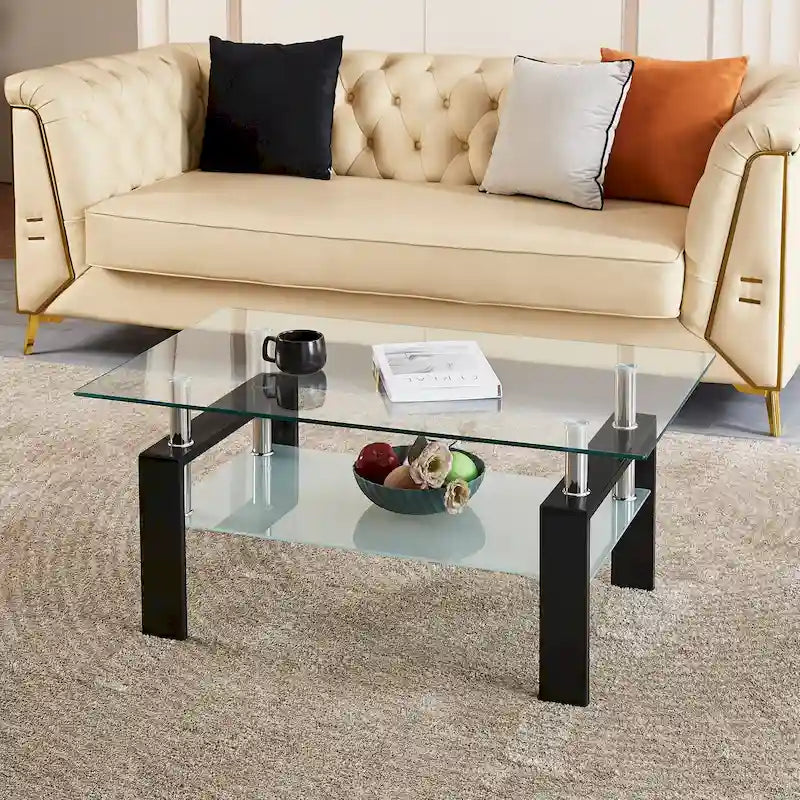 Table basse en verre trempé avec rangement