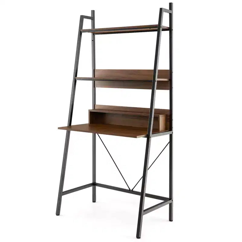 Bureau échelle Costway 71'' avec étagères ouvertes, bureau d'ordinateur à 3 niveaux marron
