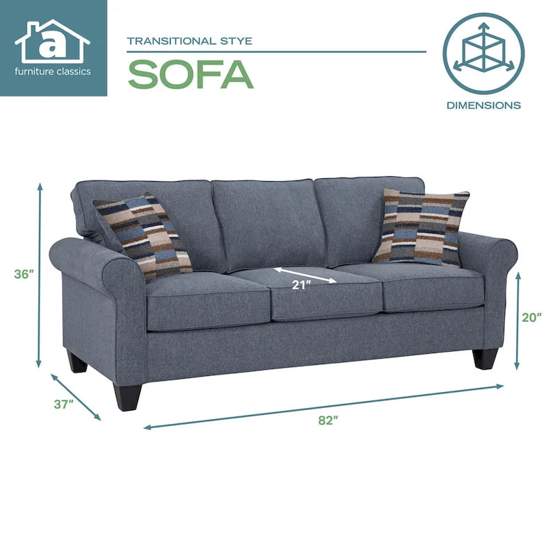 Canapé Eureka à accoudoirs roulés American Furniture Classics modèle 8-010-A330V22 avec deux coussins