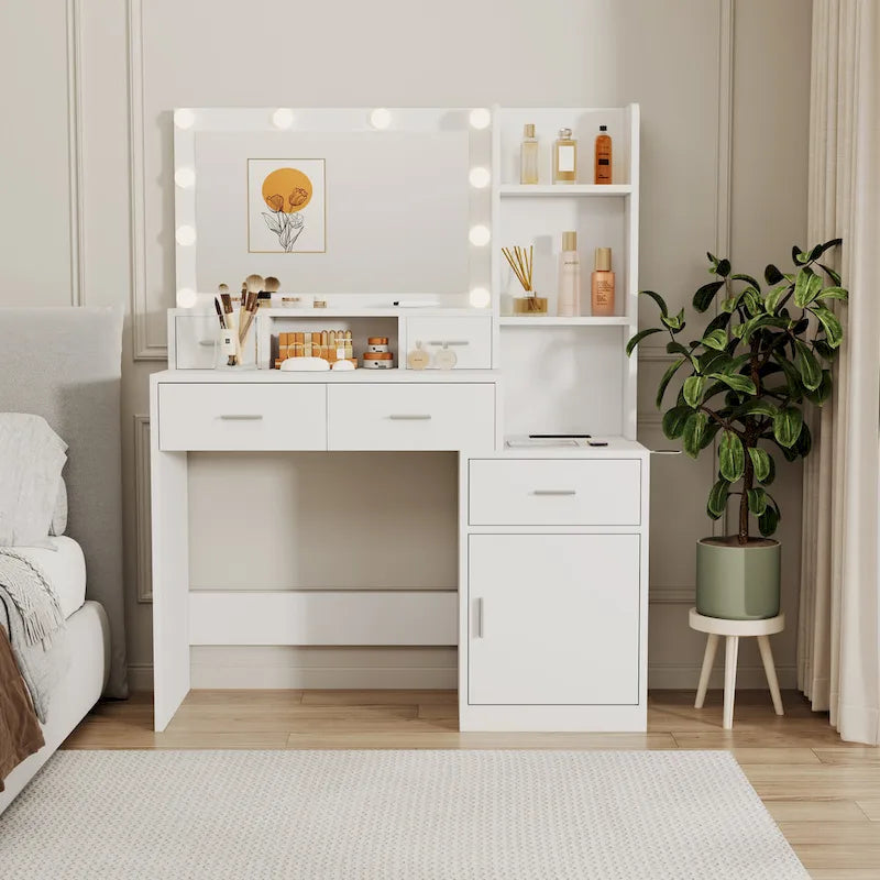 Coiffeuse Smart Mirror avec Tiroirs et Meuble de Rangement - 15.75 x 43.31 x 55.91