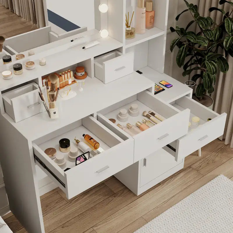 Coiffeuse Smart Mirror avec Tiroirs et Meuble de Rangement - 15.75 x 43.31 x 55.91