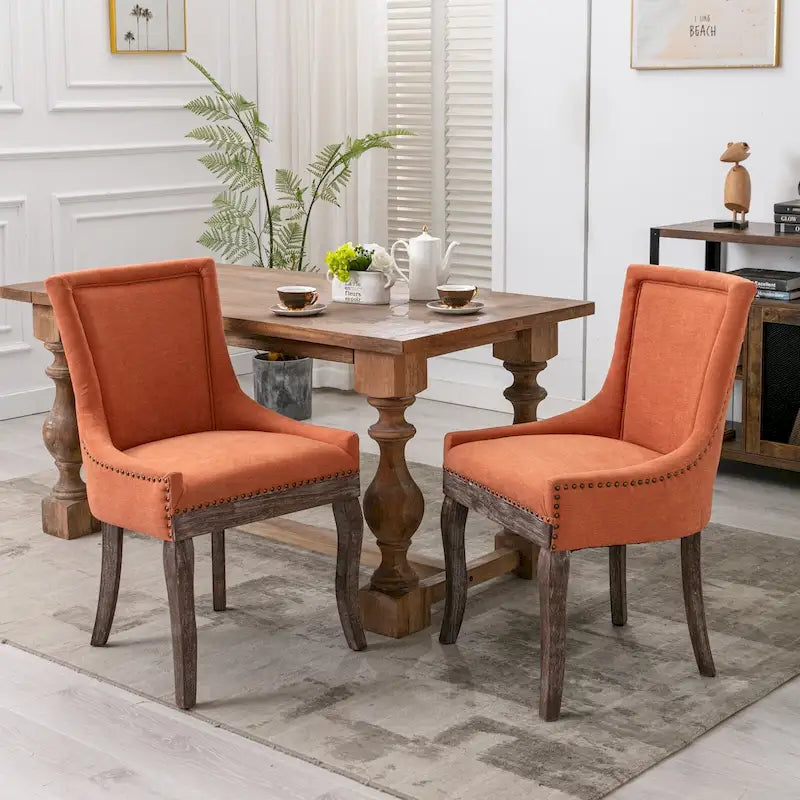 Chaise de salle à manger Ultra avec tissu épaissi et clous décoratifs en bronze, lot de 2