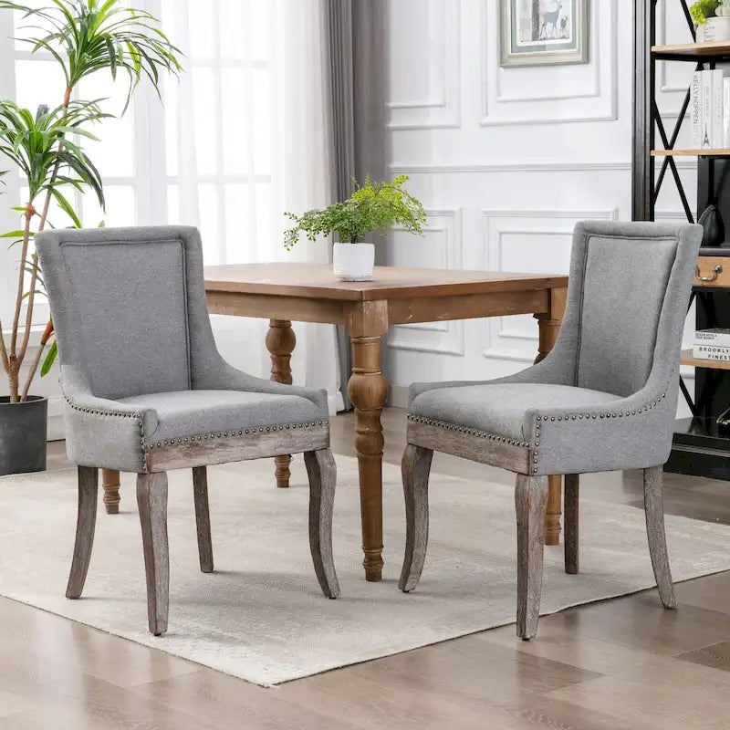 Chaise de salle à manger Ultra avec tissu épaissi et clous décoratifs en bronze, lot de 2