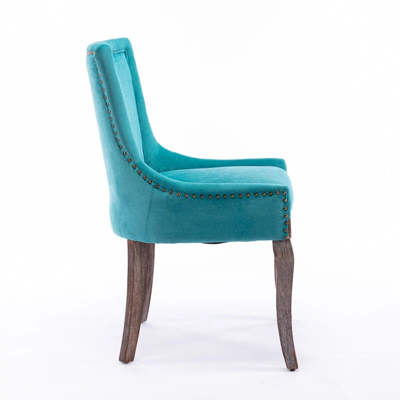 Chaise de salle à manger Ultra avec tissu épaissi et clous décoratifs en bronze, lot de 2