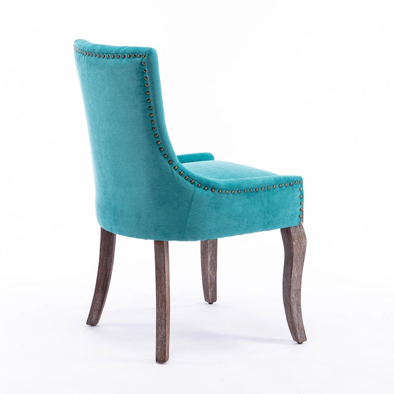 Chaise de salle à manger Ultra avec tissu épaissi et clous décoratifs en bronze, lot de 2