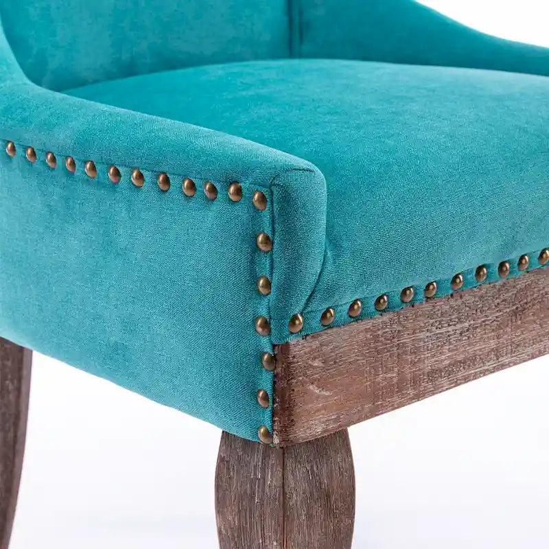 Chaise de salle à manger Ultra avec tissu épaissi et clous décoratifs en bronze, lot de 2