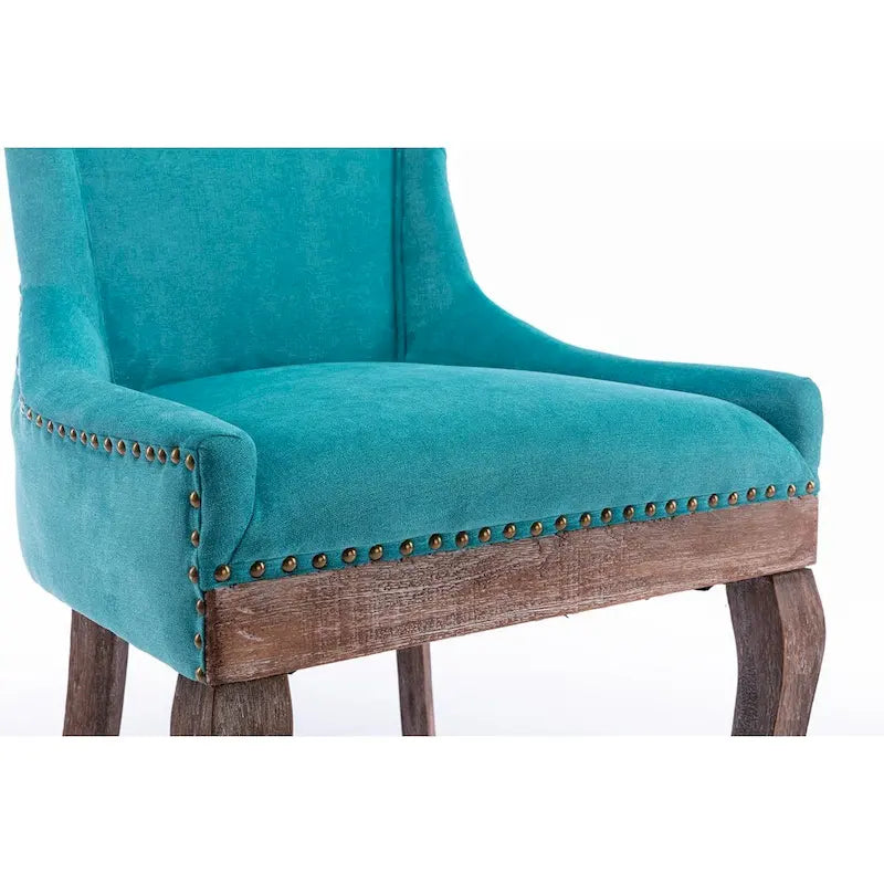 Chaise de salle à manger Ultra avec tissu épaissi et clous décoratifs en bronze, lot de 2