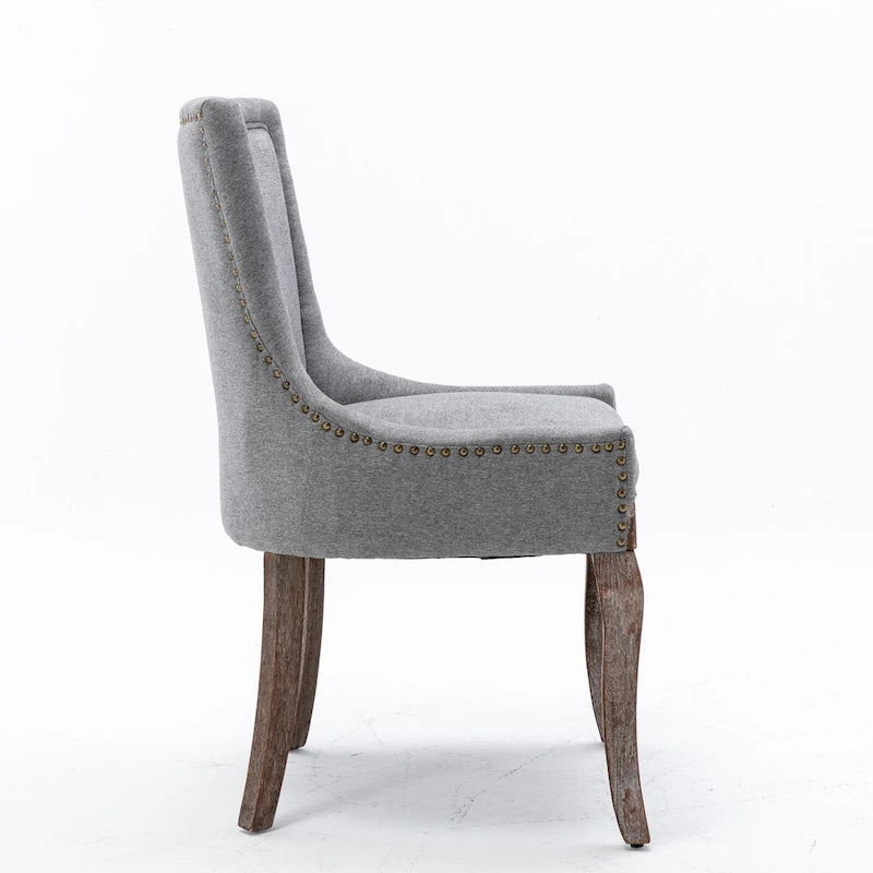 Chaise de salle à manger Ultra avec tissu épaissi et clous décoratifs en bronze, lot de 2
