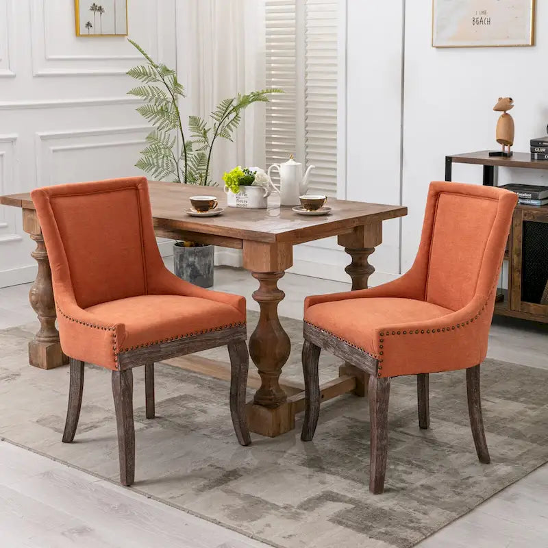 Chaise de salle à manger Ultra avec tissu épaissi et clous décoratifs en bronze, lot de 2