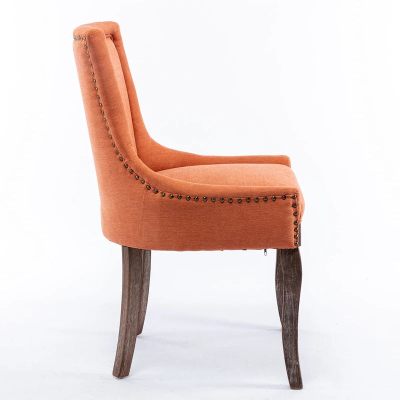 Chaise de salle à manger Ultra avec tissu épaissi et clous décoratifs en bronze, lot de 2