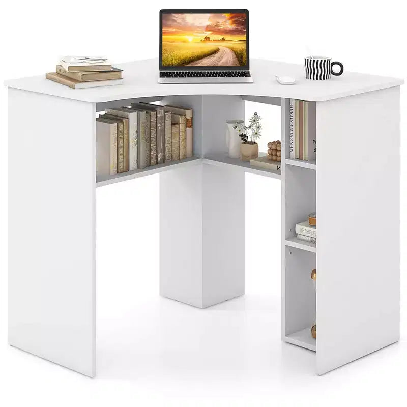 Bureau d'angle Costway avec étagères de rangement, tablette réglable, pour bureau à domicile, couleur naturelle/blanc