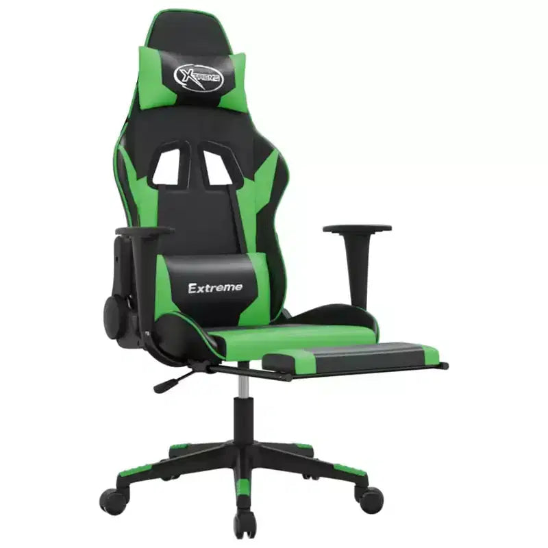 vidaXL Fauteuil de jeu de massage avec repose-pieds, noir et vert, similicuir