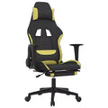 vidaXL Massage Gaming Chair with Footrest, Black and Light Green, Fabric