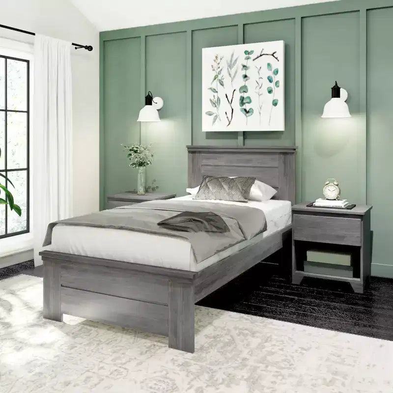Cadre de lit simple Plank+Beam Farmhouse avec tête de lit, lit plateforme en bois massif