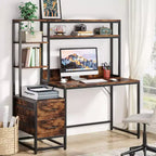 Bureau d'ordinateur Lantine de 55 pouces avec 2 tiroirs et des étagères de rangement