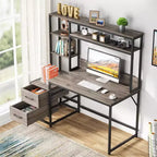 Bureau d'ordinateur Lantine de 55 pouces avec 2 tiroirs et des étagères de rangement