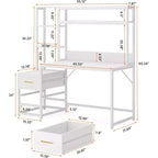 Bureau d'ordinateur Lantine de 55 pouces avec 2 tiroirs et des étagères de rangement